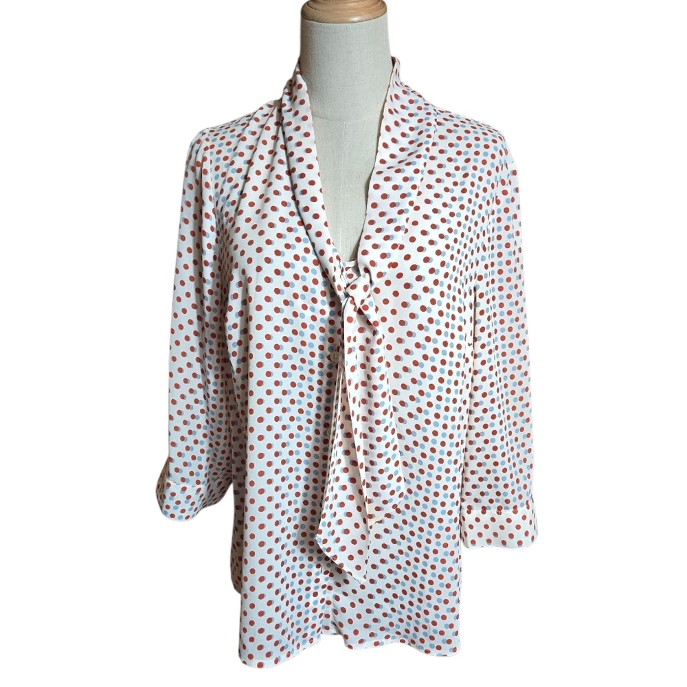 Modcloth Red and Blue Polka Dot Tie Blouse Top